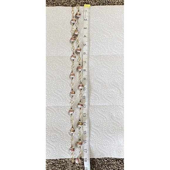 Vintage Venetian? Glass Wedding Cake Lamp Work Beaded Necklace White Pink Gold - Picture 10 of 13